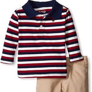 Izod Baby-Boys Newborn Infant 2 Piece Long Sleeve Polo Khaki Pants Set 3-6Month